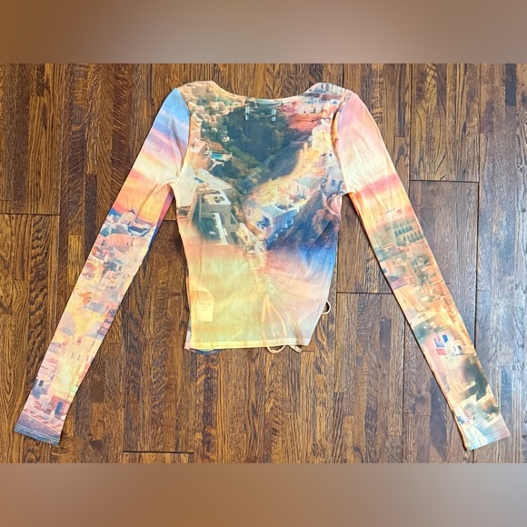 URBAN OUTFITTERS Shona Cinched Mesh Top in Multi Colors Size Small - Picture 8 of 8